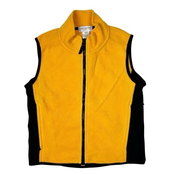 Women's Jones New York Sport Fleece Vest Size Small Yellow Full Zip Back Pocket - Picture 1 of 4